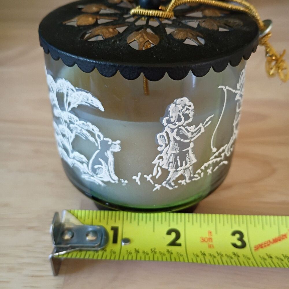 Libbey Mary Gregory Vintage Asian Glass Scented Candle with Metal Lid 3.25" - Picture 10 of 11